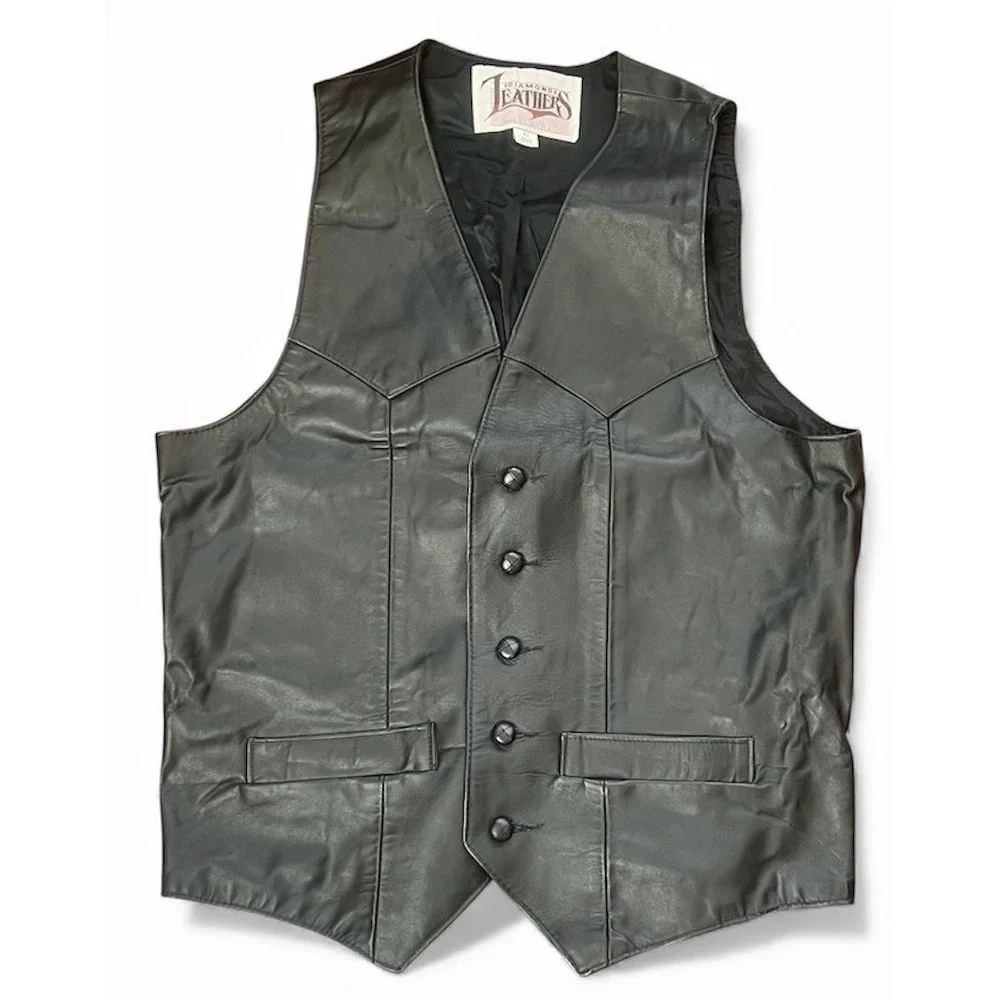 Diamond Leathers Vest Men's 40 Long Black Button Front Western‎ Biker El Paso TX